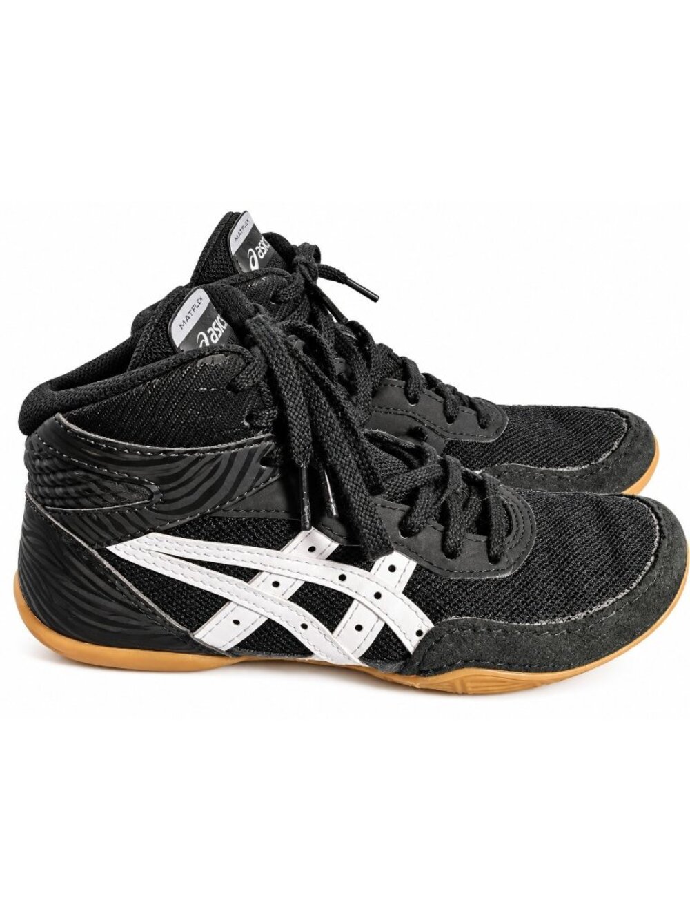 Asics Matflex Youth GS Wrestling Shoes C545N Black Silver Tan Lace Up Sz 2